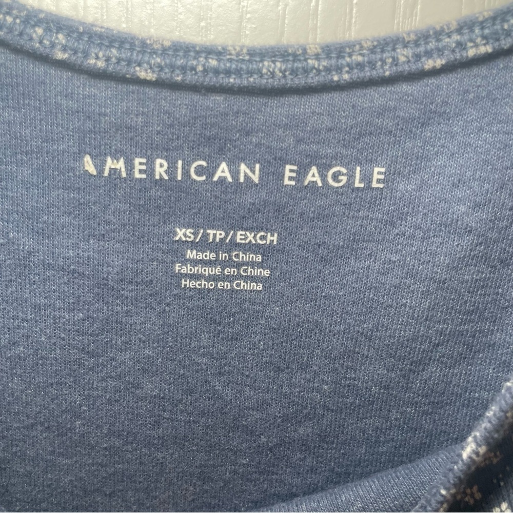 American Eagle Cropped Blue Floral Puff Sleeve Top Size XS - Picture 3 of 5